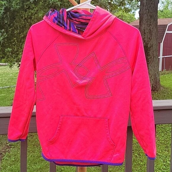 Under Armour fleece dual logo hoodie size YL - Picture 1 of 5